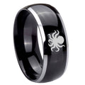 10mm Octopus Dome Glossy Black 2 Tone Tungsten Carbide Engraved Ring