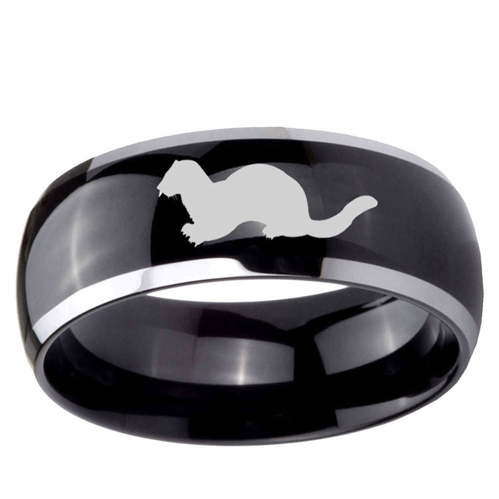10mm Otter Dome Glossy Black 2 Tone Tungsten Ring