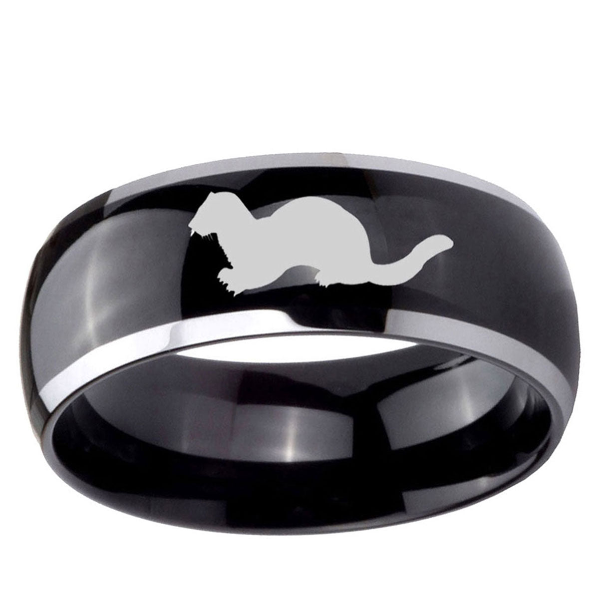 10mm Otter Dome Glossy Black 2 Tone Tungsten Ring