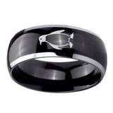 10mm-Penguin-Dome-Glossy-Black-2-Tone-Tungsten-Carbide-Engraved-Ring