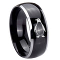 10mm Penguin Dome Glossy Black 2 Tone Tungsten Carbide Engraved Ring