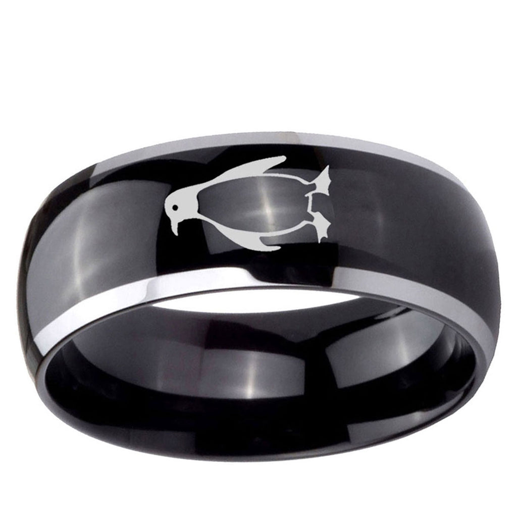 10mm Penguin Dome Glossy Black 2 Tone Tungsten Ring