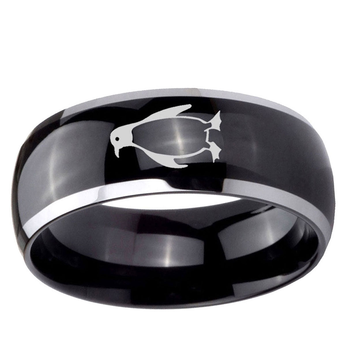 10mm Penguin Dome Glossy Black 2 Tone Tungsten Ring