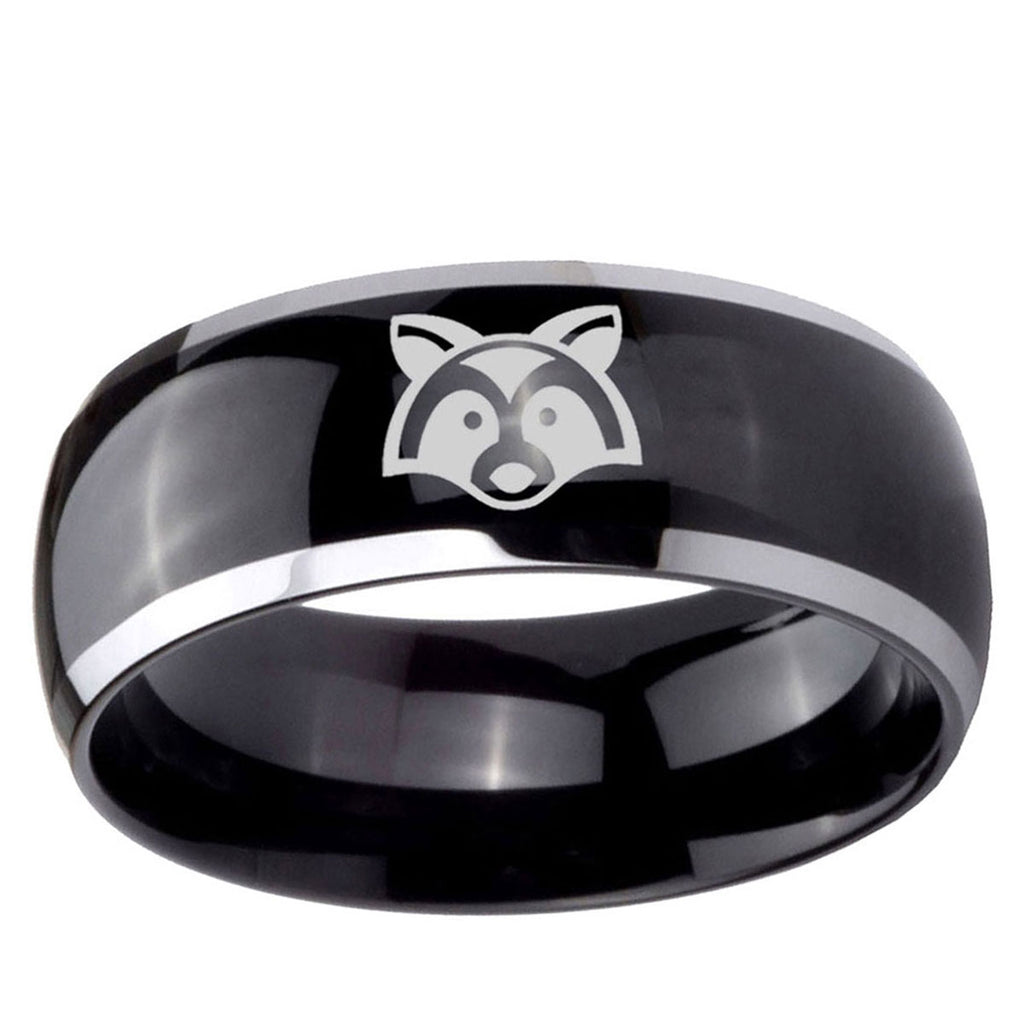 5mm Raccoon Animal Dome Glossy Black 2 Tone Tungsten Ring
