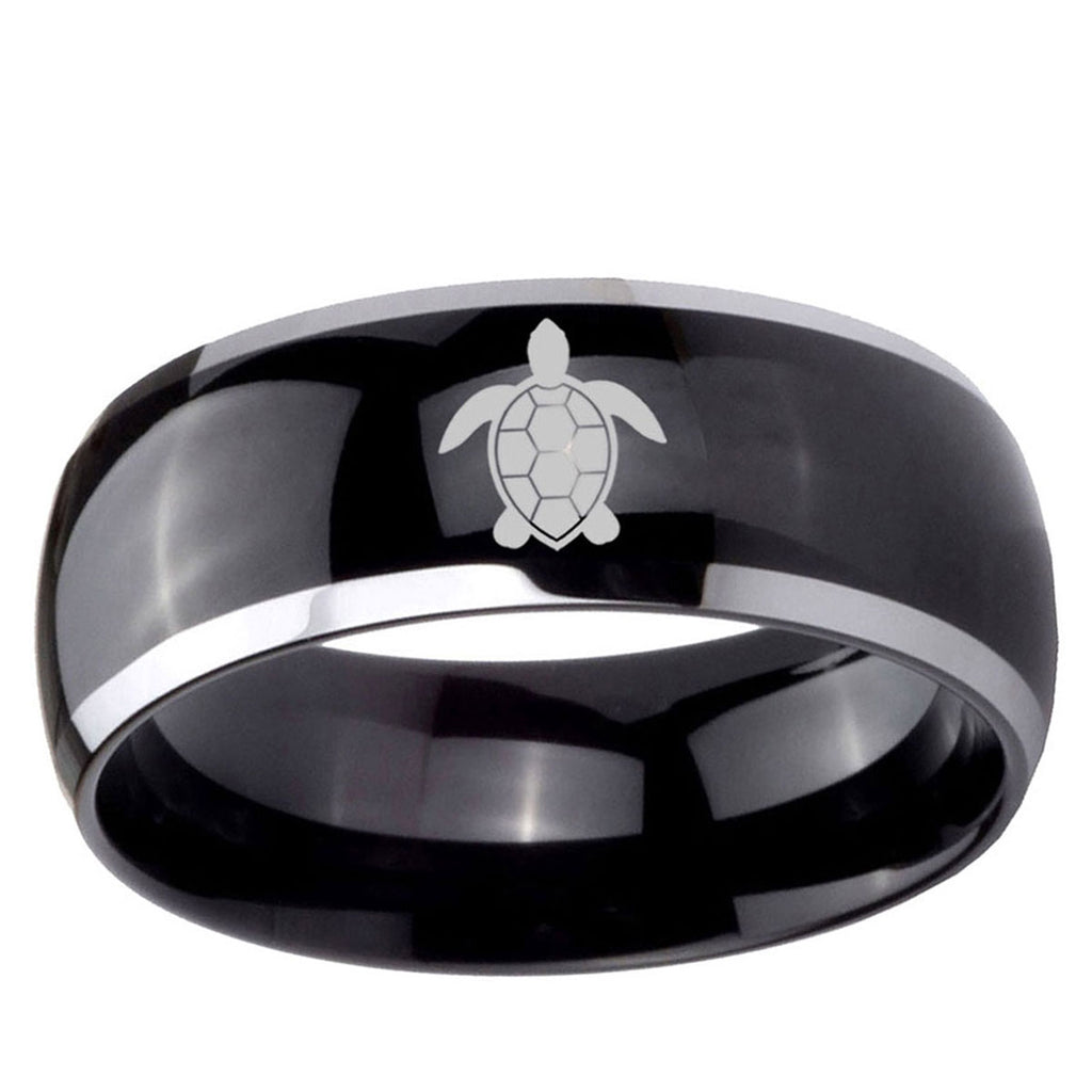 5mm Sea Turtle Dome Two Tone Black Metal Wedding Bands
