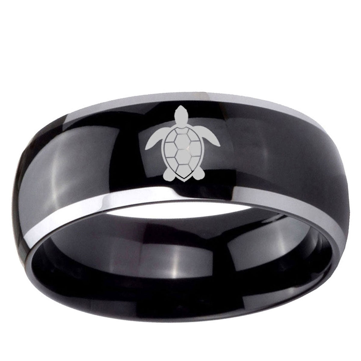5mm Sea Turtle Dome Two Tone Black Metal Wedding Bands