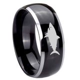 8mm Shark Dome Glossy Black 2 Tone Tungsten Carbide Rings for Men