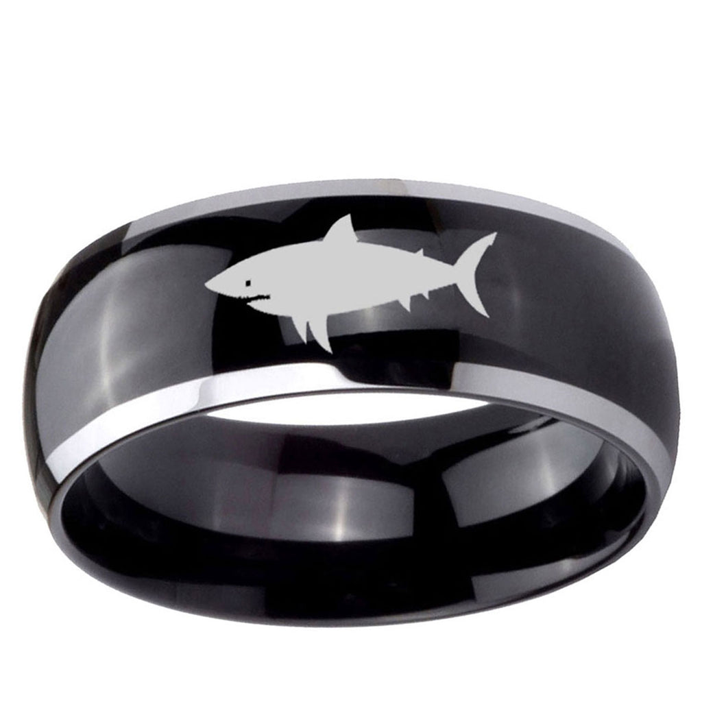10mm Shark Dome Glossy Black 2 Tone Tungsten Ring