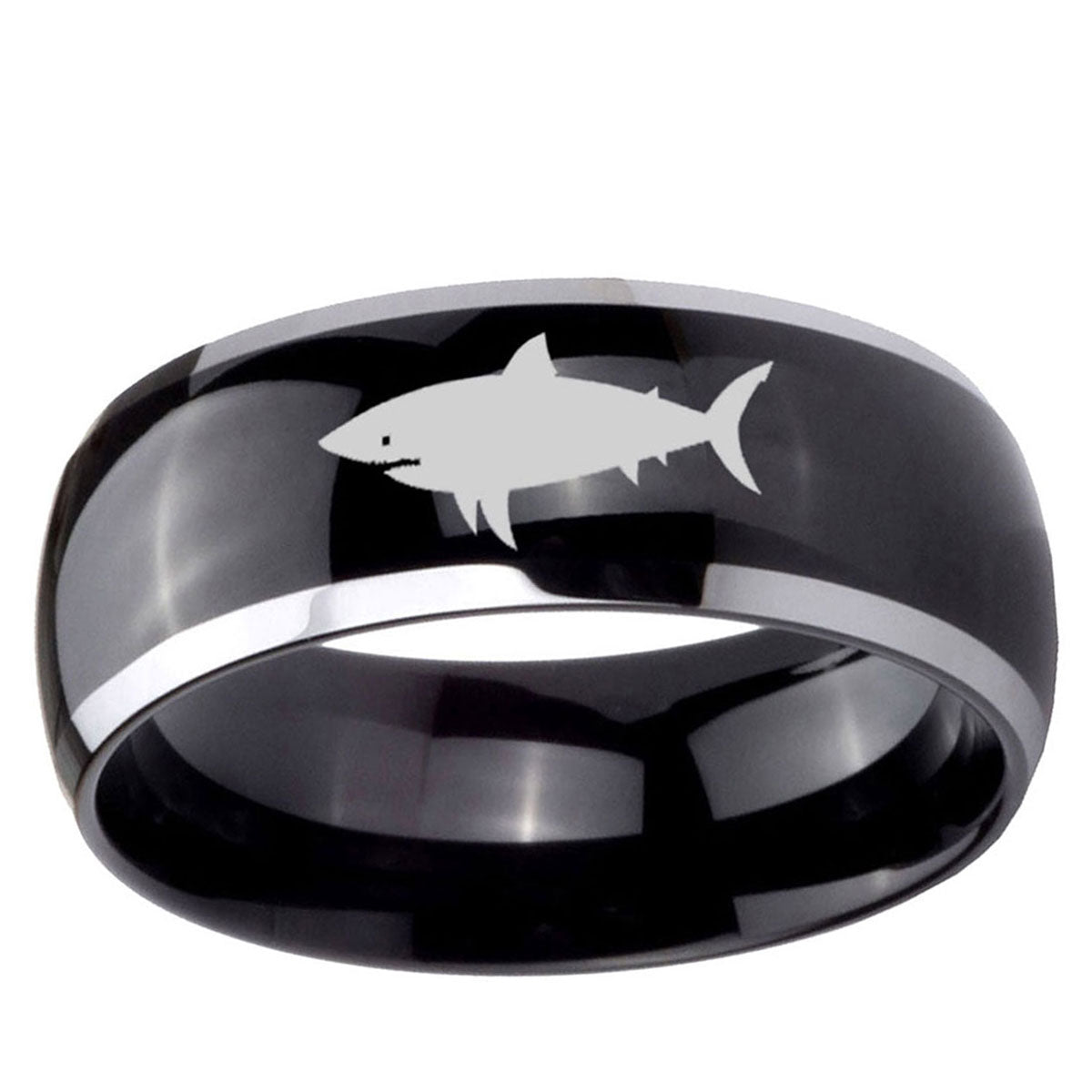 10mm Shark Dome Glossy Black 2 Tone Tungsten Ring