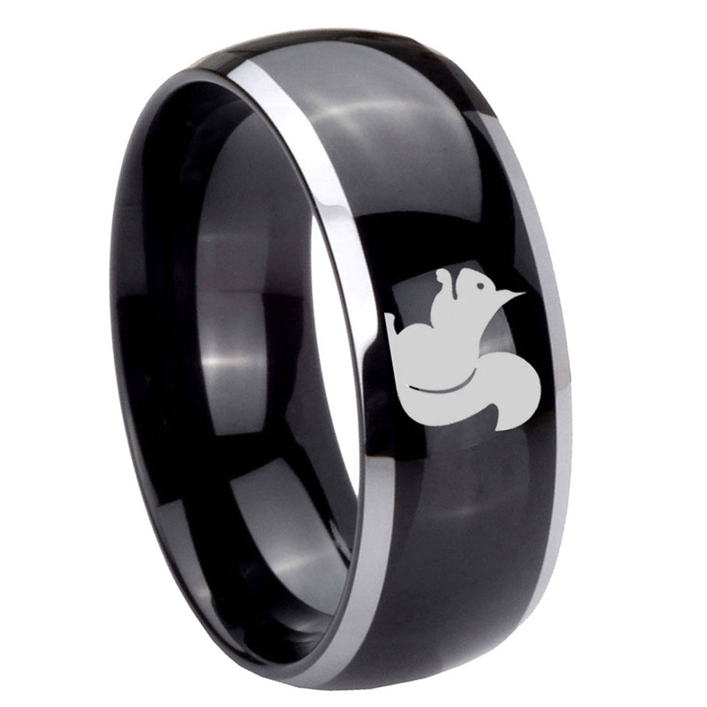 10mm Squirrel Dome Glossy Black 2 Tone Tungsten Carbide Engraved Ring