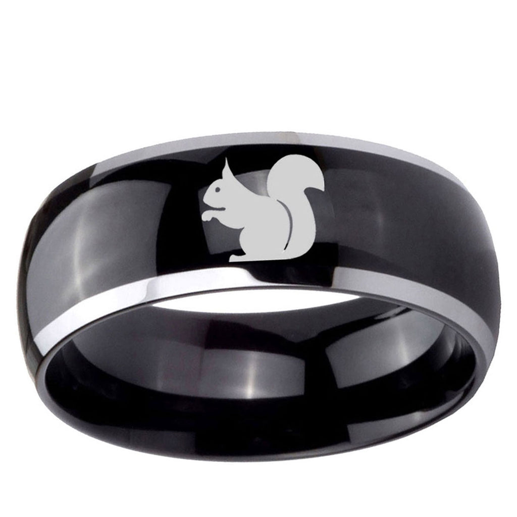 10mm Squirrel Dome Glossy Black 2 Tone Tungsten Ring