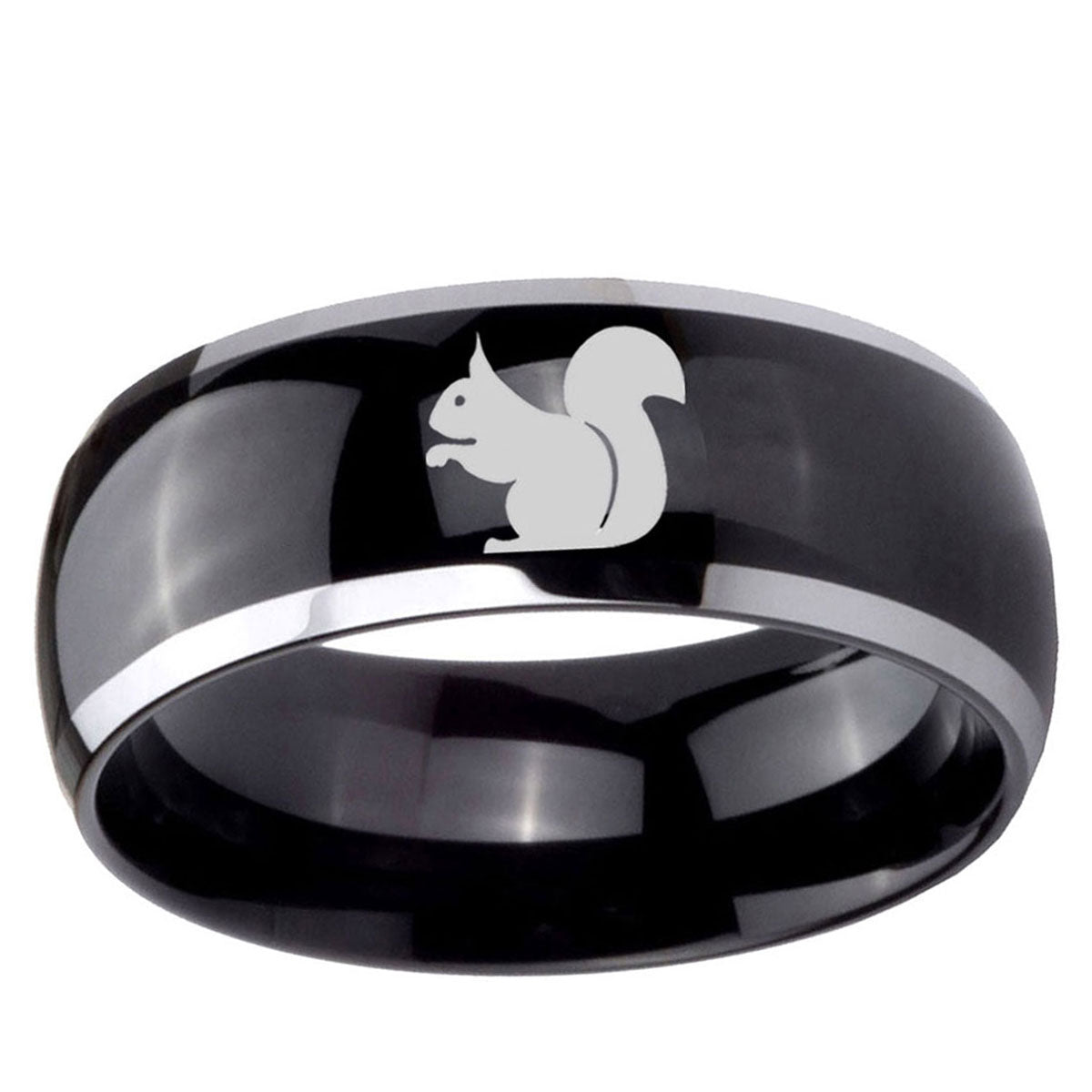 10mm Squirrel Dome Glossy Black 2 Tone Tungsten Ring
