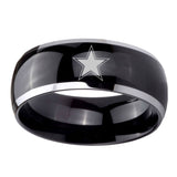 8mm-Cowboys-Star-Dome-Glossy-Black-2-Tone-Tungsten-Carbide-Rings-for-Men