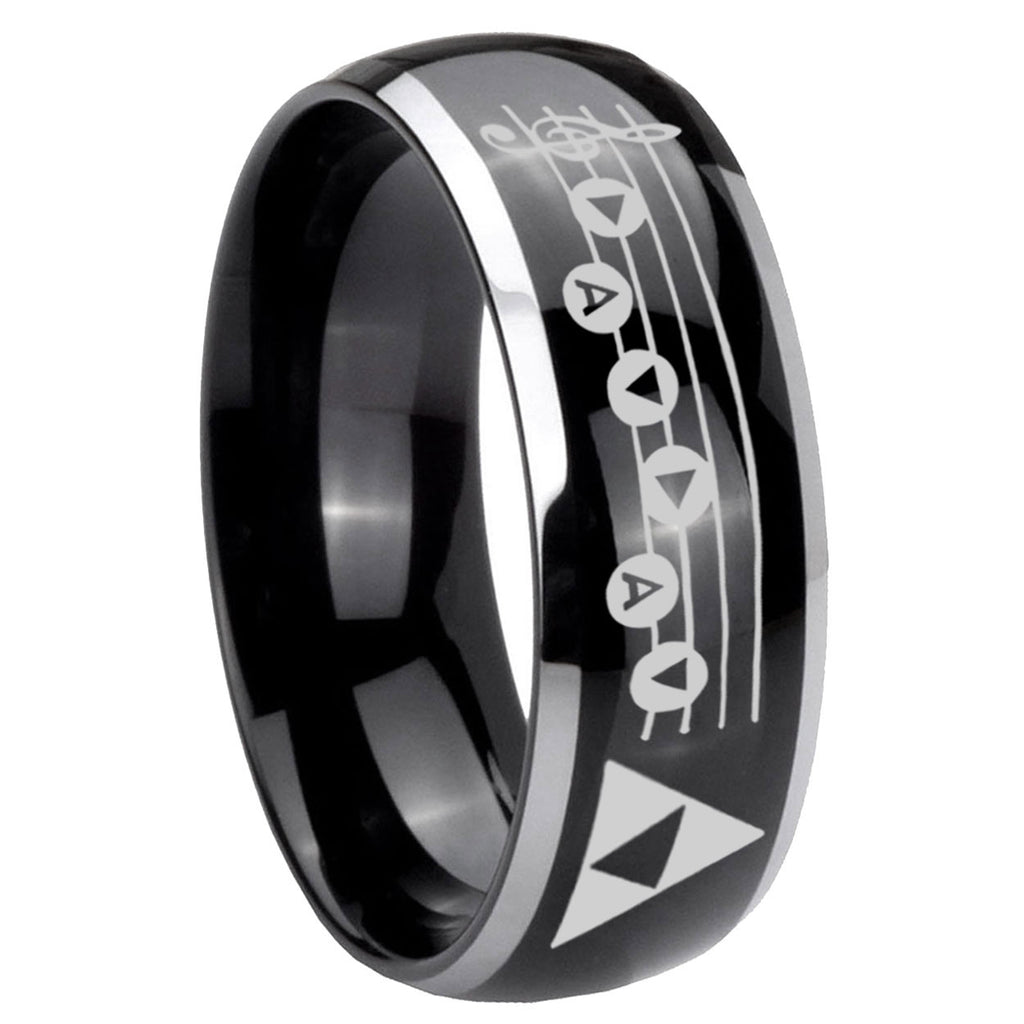 8mm Ocarina Songs Zelda Dome Two Tone Black Mens Tungsten Ring
