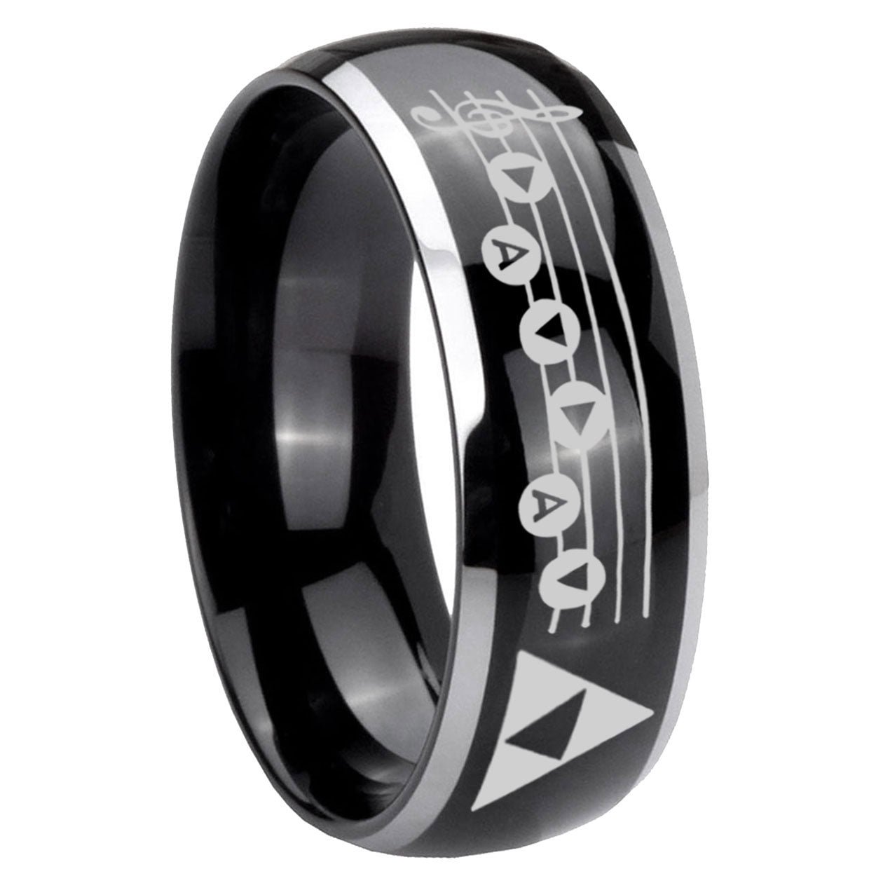 8mm Ocarina Songs Zelda Dome Two Tone Black Mens Tungsten Ring
