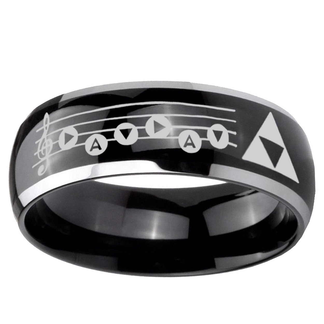 5mm Ocarina Songs Zelda Dome Two Tone Black Mens Tungsten Ring