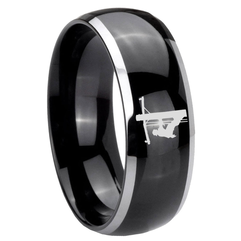 8mm Lineman Symbol Dome Two Tone Black Mens Tungsten Ring