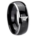 8mm Lineman Symbol Dome Two Tone Black Mens Tungsten Ring