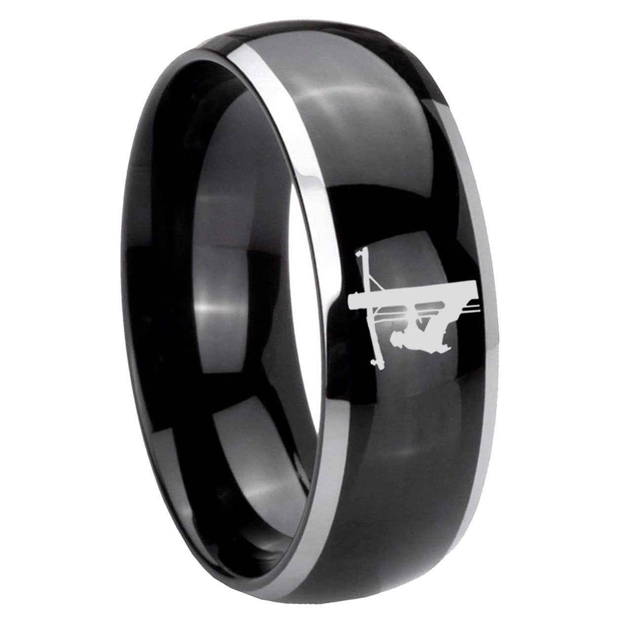 8mm Lineman Symbol Dome Two Tone Black Mens Tungsten Ring