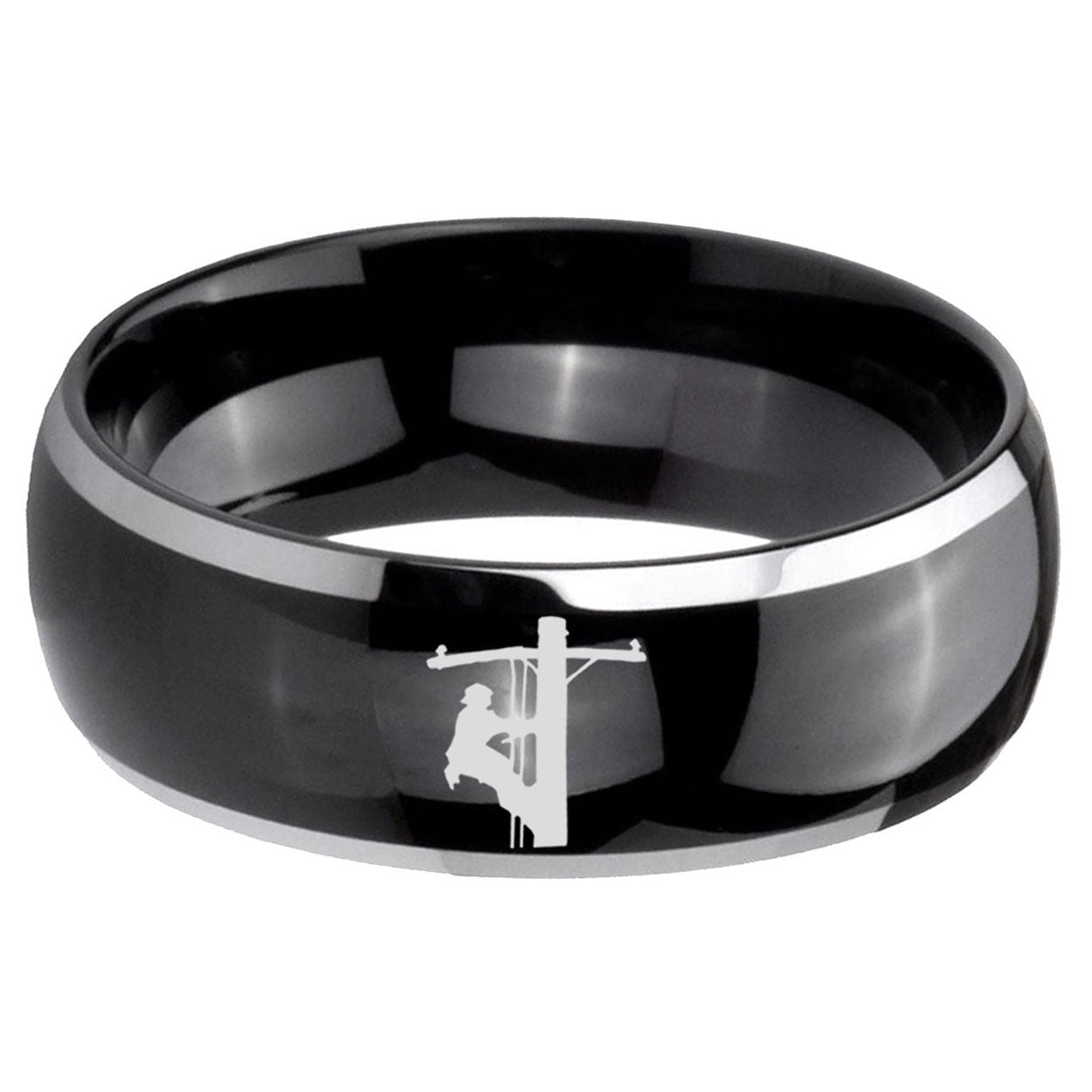 5mm Lineman Symbol Dome Two Tone Black Mens Tungsten Ring