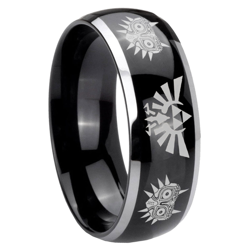 8mm Zelda Majora's Mask Dome Two Tone Black Mens Tungsten Ring