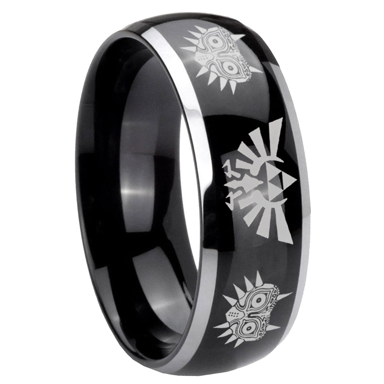 8mm Zelda Majora's Mask Dome Two Tone Black Mens Tungsten Ring