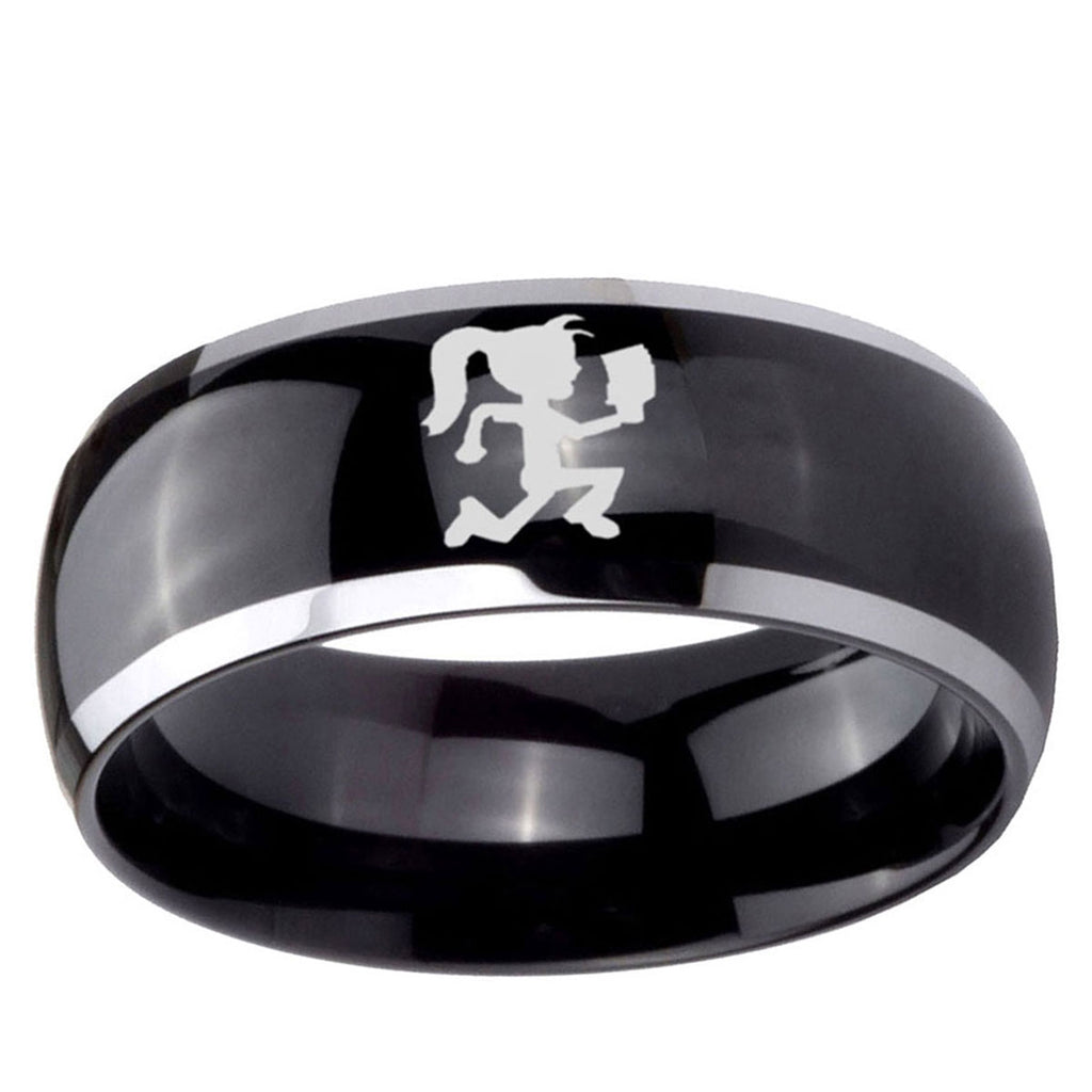 10mm Hatchet Woman Dome Glossy Black 2 Tone Tungsten Ring