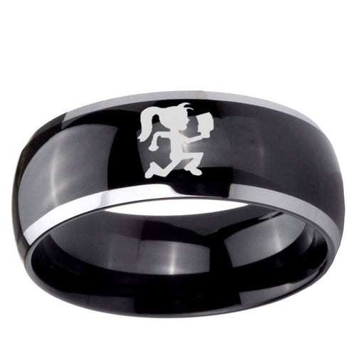 10mm Hatchet Woman Dome Glossy Black 2 Tone Tungsten Ring