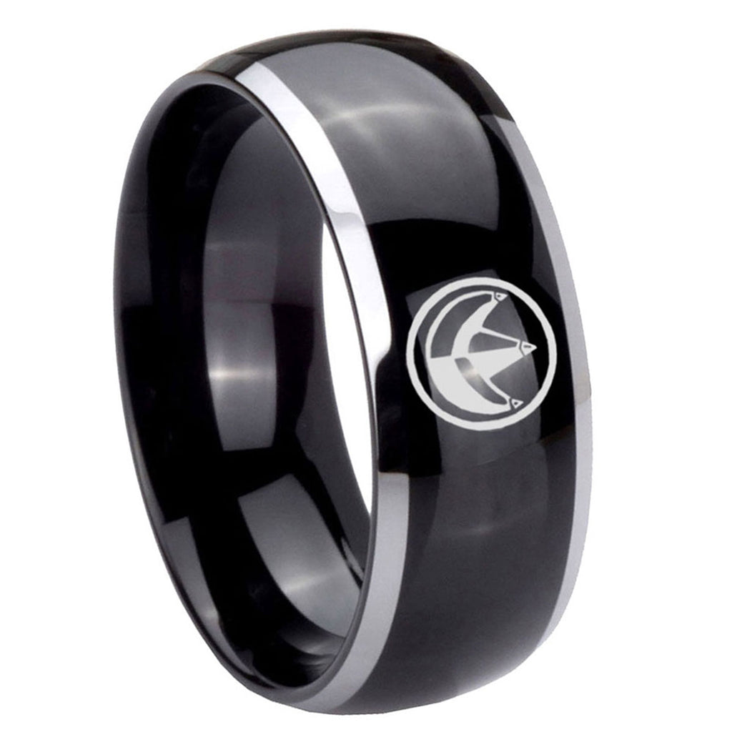 10mm Green Ranger Power Dome Glossy Black 2 Tone Tungsten Carbide Engraved Ring