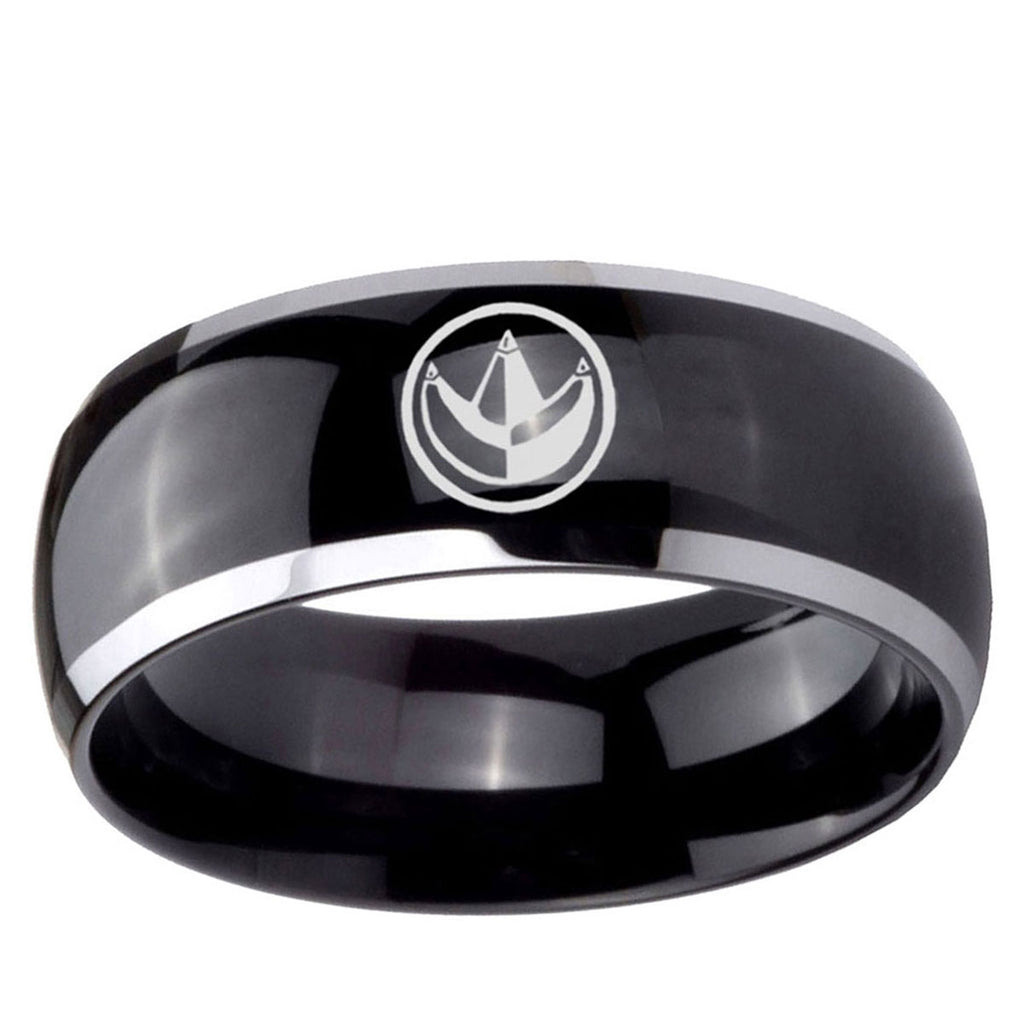 10mm Green Ranger Power Dome Glossy Black 2 Tone Tungsten Ring