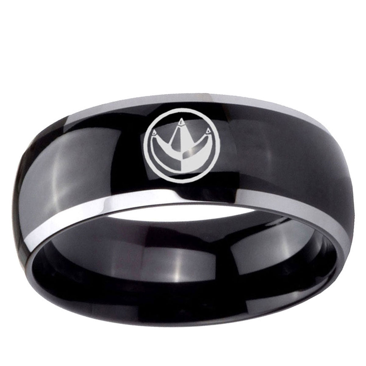 10mm Green Ranger Power Dome Glossy Black 2 Tone Tungsten Ring