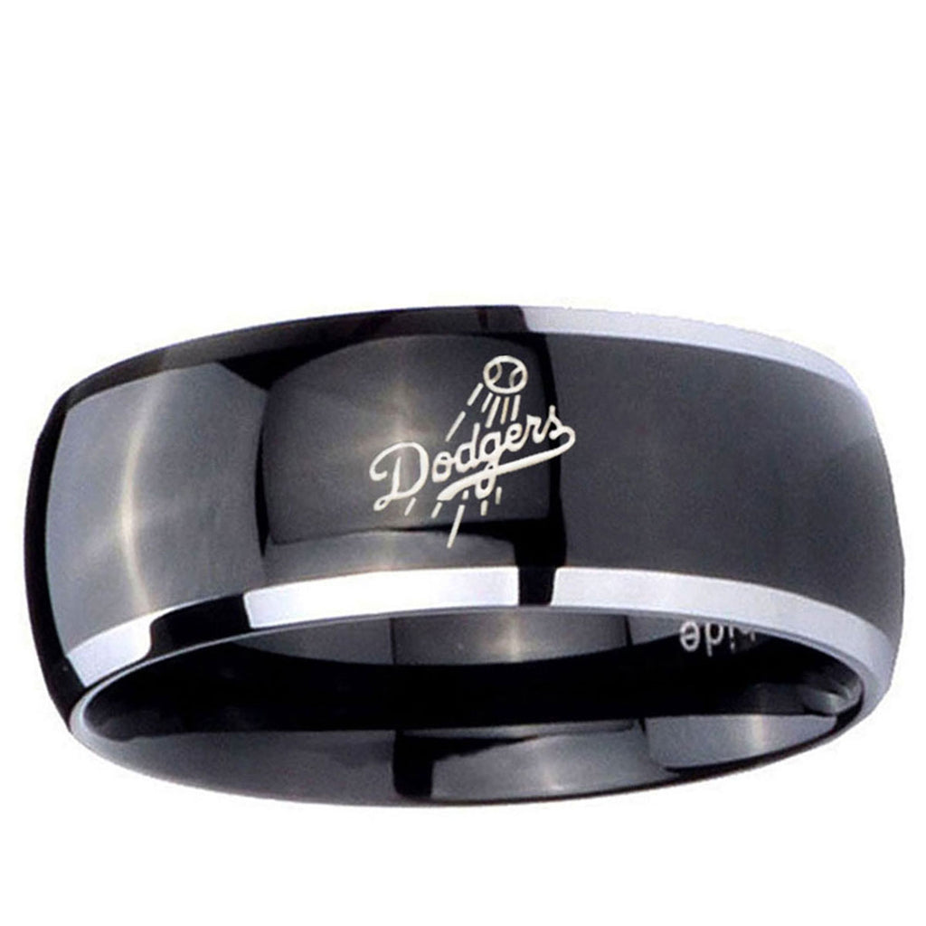 10mm LA Dogers MLB Baseball Dome Glossy Black 2 Tone Tungsten Men's Wedding Band