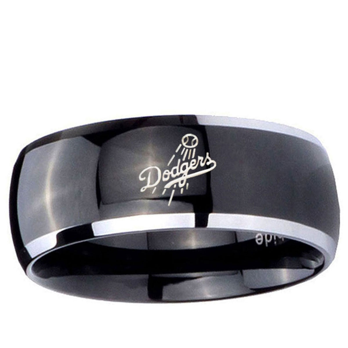 10mm LA Dogers MLB Baseball Dome Glossy Black 2 Tone Tungsten Men's Wedding Band
