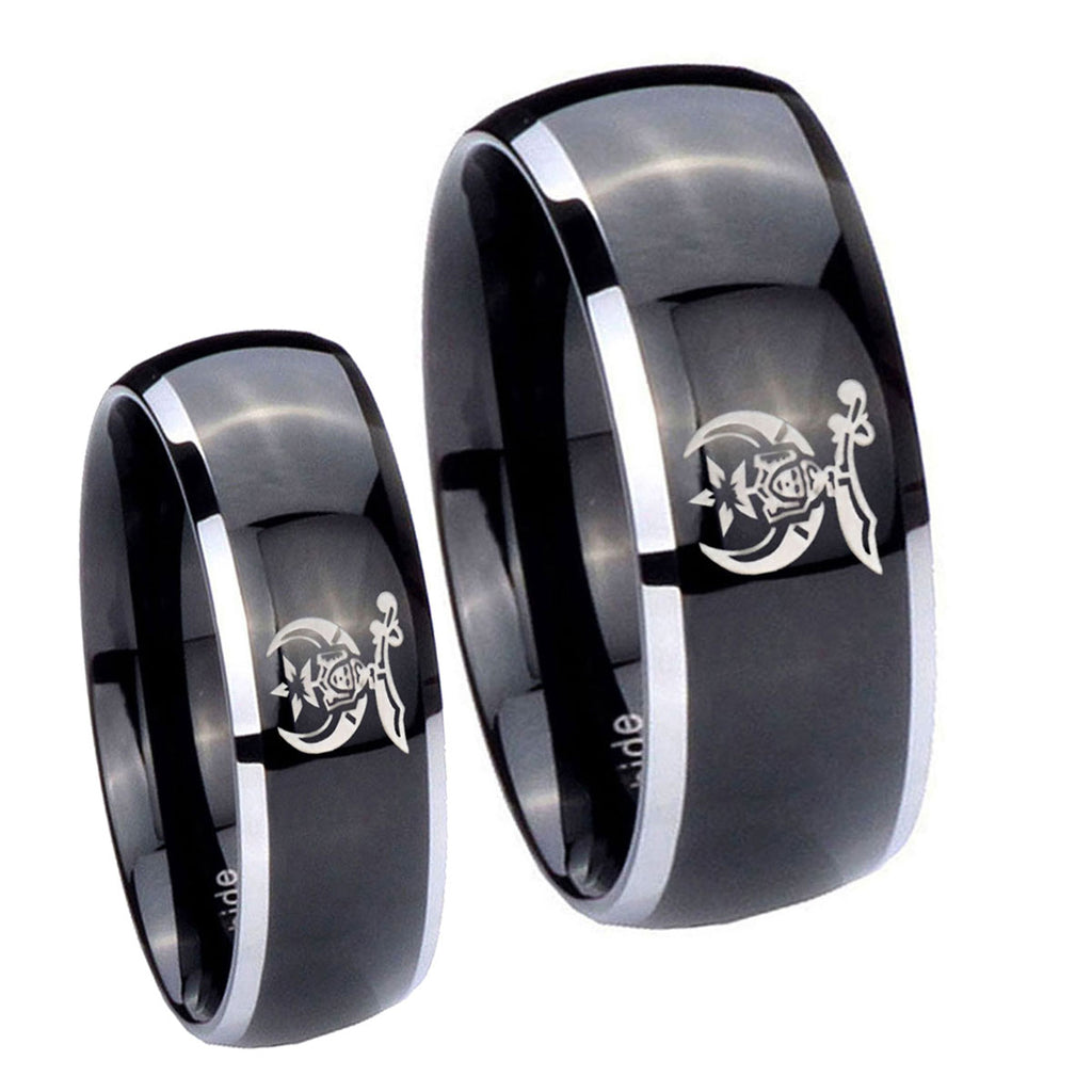 Masonic Shriners Dome Glossy Black 2 Tone Tungsten Couple Rings