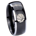 8mm Basketball Dome Glossy Black 2 Tone Tungsten Ring Engraved