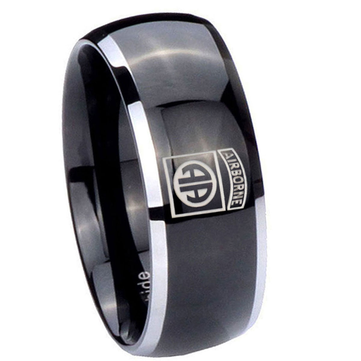8mm Army Airborn Dome Glossy Black 2 Tone Tungsten Ring