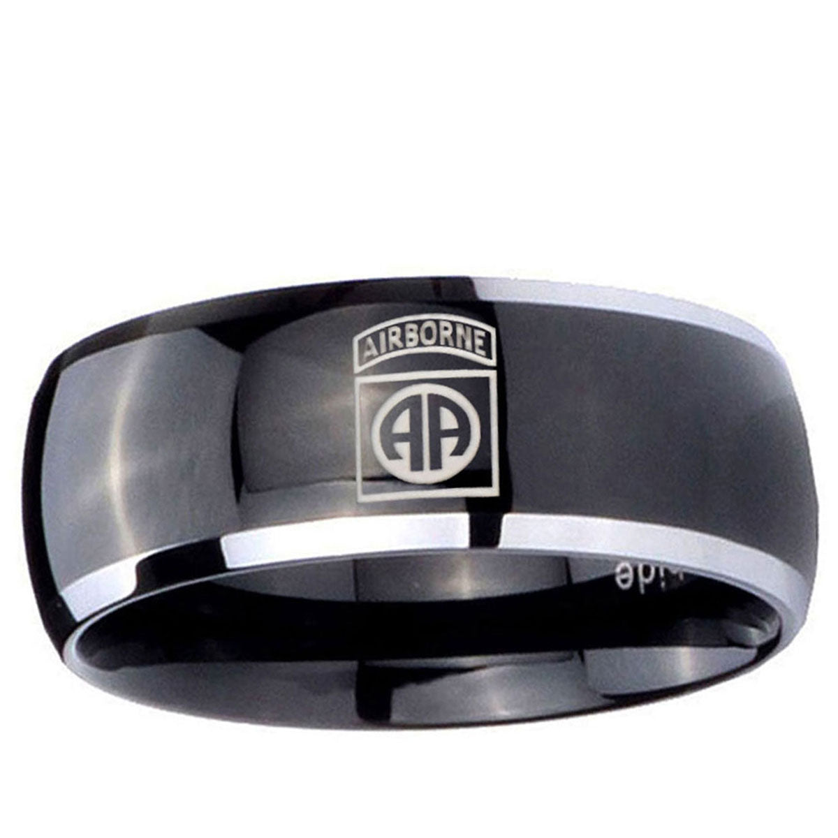10mm Army Airborn Dome Glossy Black 2 Tone Tungsten Ring