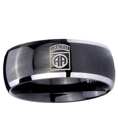 10mm Army Airborn Dome Glossy Black 2 Tone Tungsten Ring