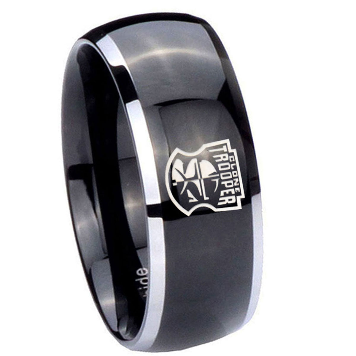 8mm Clone Trooper Dome Glossy Black 2 Tone Tungsten Ring