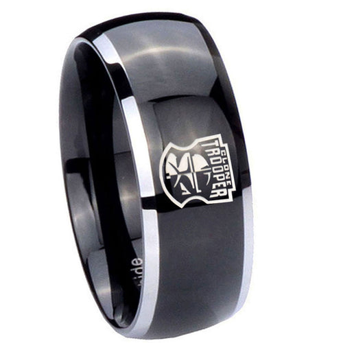 8mm Clone Trooper Dome Glossy Black 2 Tone Tungsten Ring