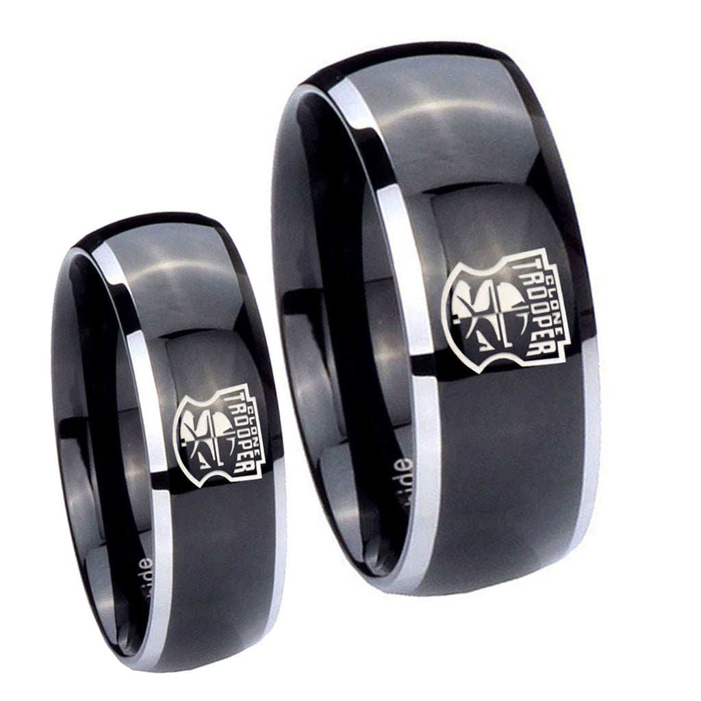 Clone Trooper Dome Glossy Black 2 Tone Tungsten Couple Wedding Rings