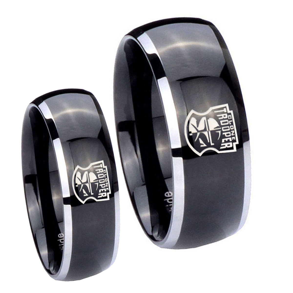 Clone Trooper Dome Glossy Black 2 Tone Tungsten Couple Wedding Rings