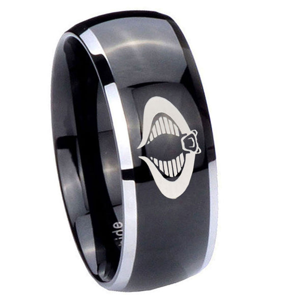 10mm-Cobra-Dome-Glossy-Black-2-Tone-Tungsten-Carbide-Mens-Ring