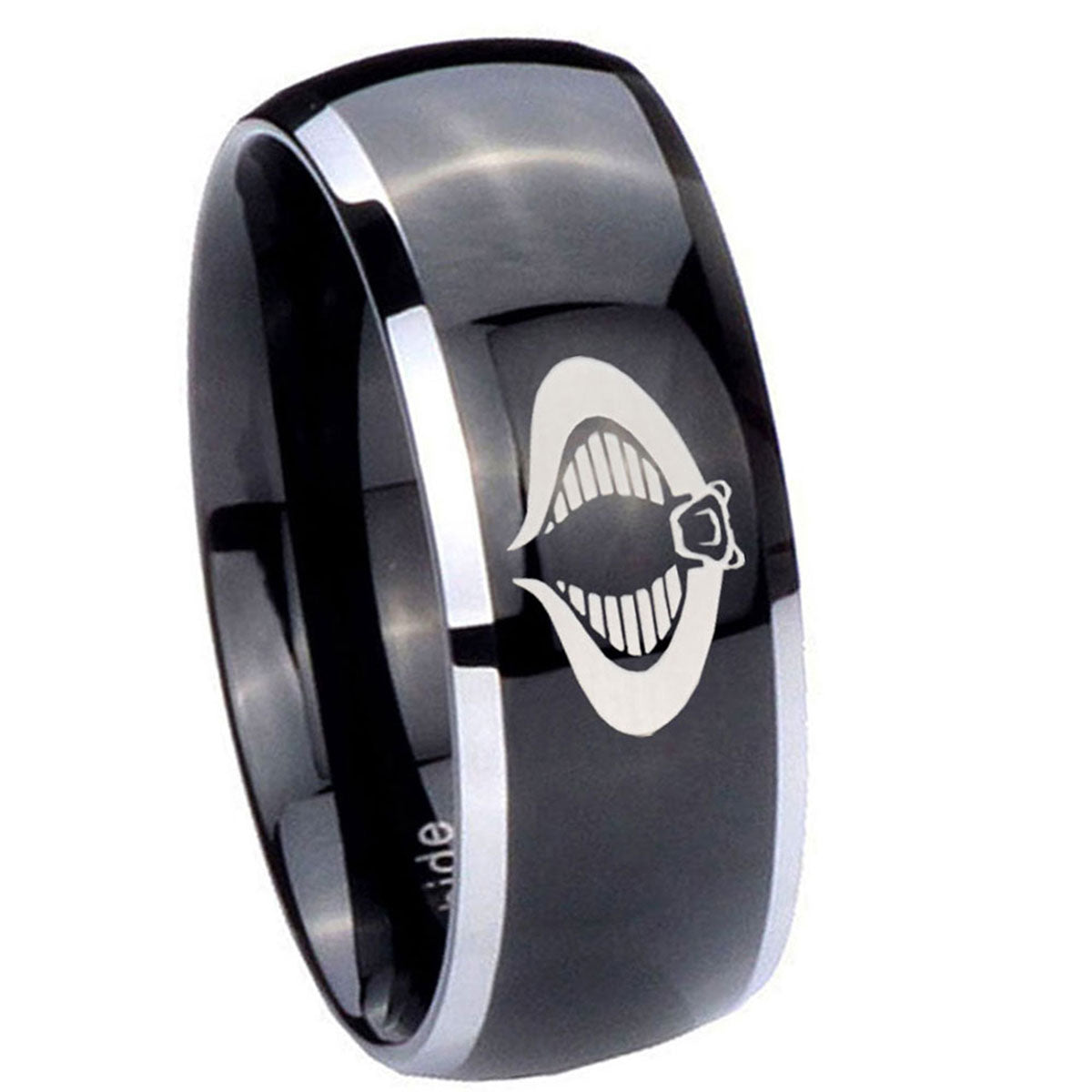 8mm Cobra Dome Glossy Black 2 Tone Tungsten Bands Ring