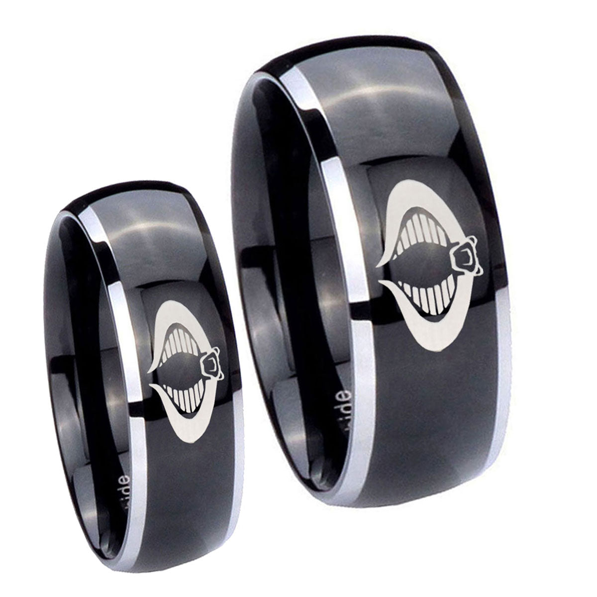 Cobra Dome Glossy Black 2 Tone Tungsten Bridal Band Set