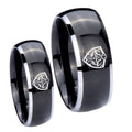 Zelda Hylian Shield Dome Glossy Black 2 Tone Tungsten Mens Ring Set