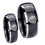 His Hers Zelda Hylian Shield Dome Glossy Black 2 Tone Tungsten Mens Ring Set