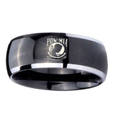 8mm-Military-Pow-Dome-Glossy-Black-2-Tone-Tungsten-Carbide-Custom-Mens-Ring