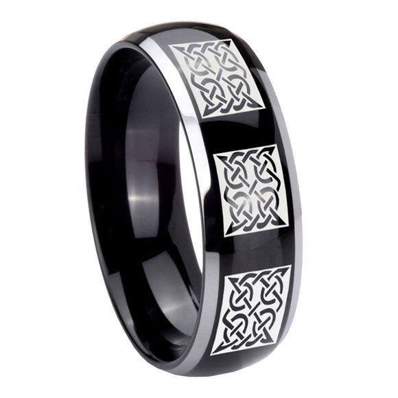 8mm-Multiple-Celtic-Dome-Glossy-Black-2-Tone-Tungsten-Custom-Ring-for-Men