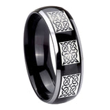 8mm Multiple Celtic Dome Glossy Black 2 Tone Tungsten Custom Ring for Men